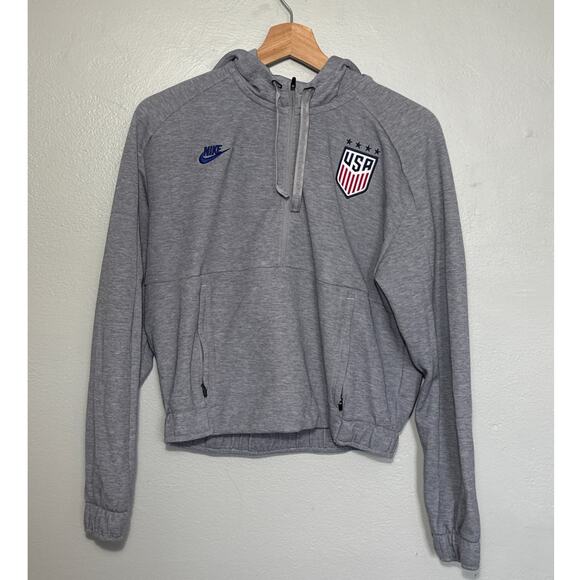 Womens Size S Nike Heather Gray USWNT Cropped Half-Zip Pullover Hoodie US Soccer - Picture 2 of 7